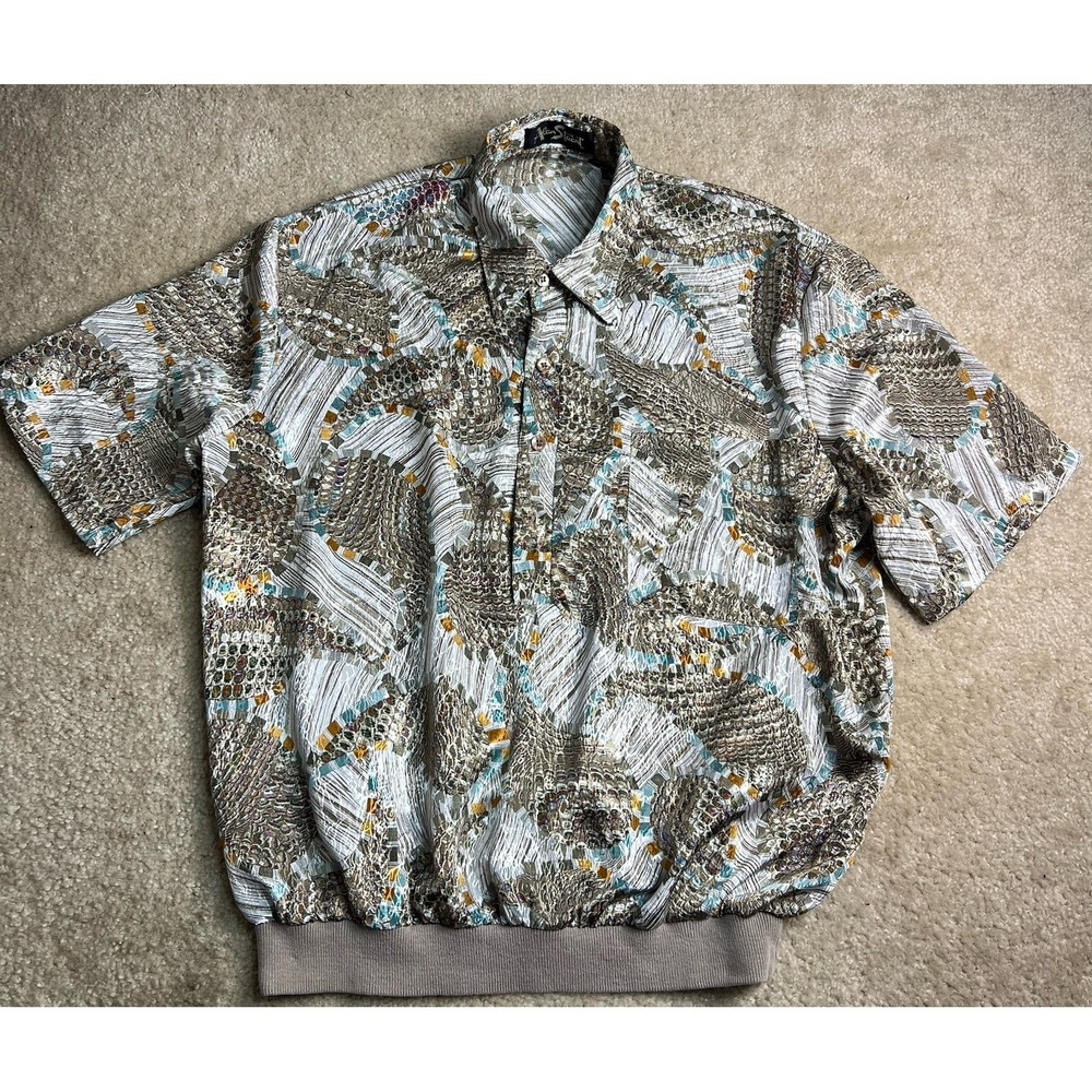 Vintage Alan Stuart Banded Polo Shirt Mens Large Designer Striped Short Sleeve